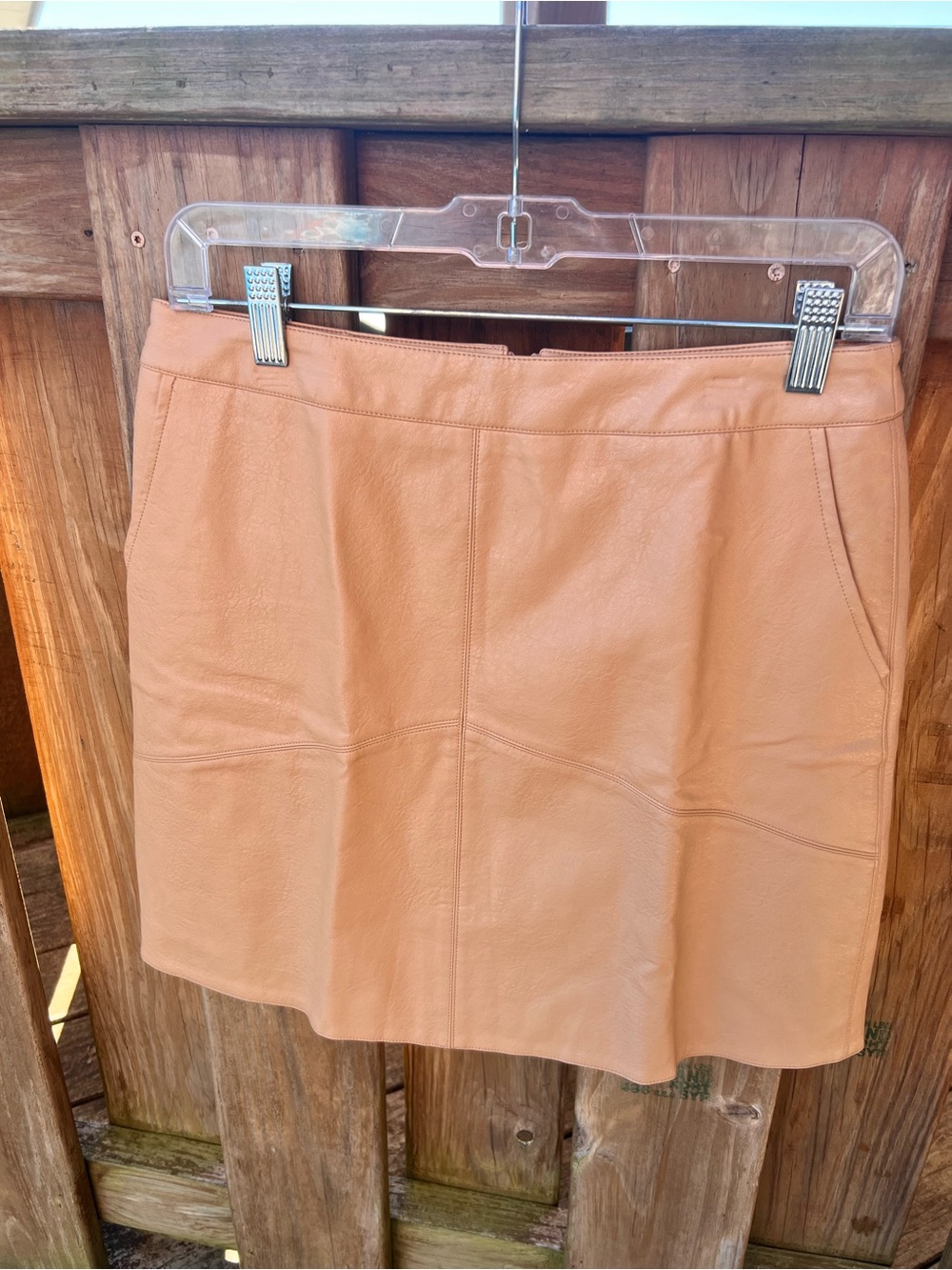 THML Peach-Tone/Tan Faux Leather Mini Skirt